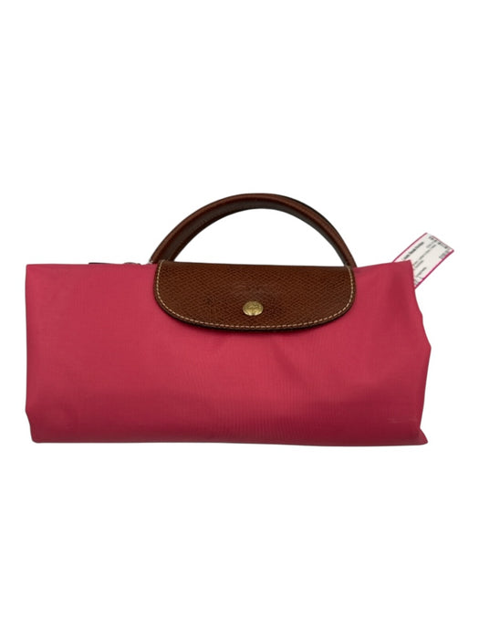 Longchamp Red & Brown Leather & Nylon Foldable Hand Bag Red & Brown / L