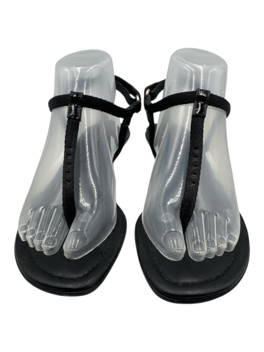 Prada Shoe Size est 9 Black Leather Thong Strap Kitten Heel Sandals Black / est 9
