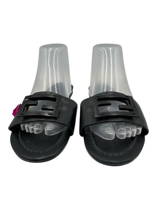 Fendi Shoe Size 40 Black Leather Slide Metal Logo Open Toe Sandals Black / 40