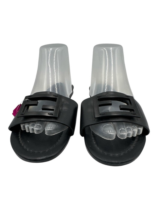 Fendi Shoe Size 40 Black Leather Slide Metal Logo Open Toe Sandals Black / 40