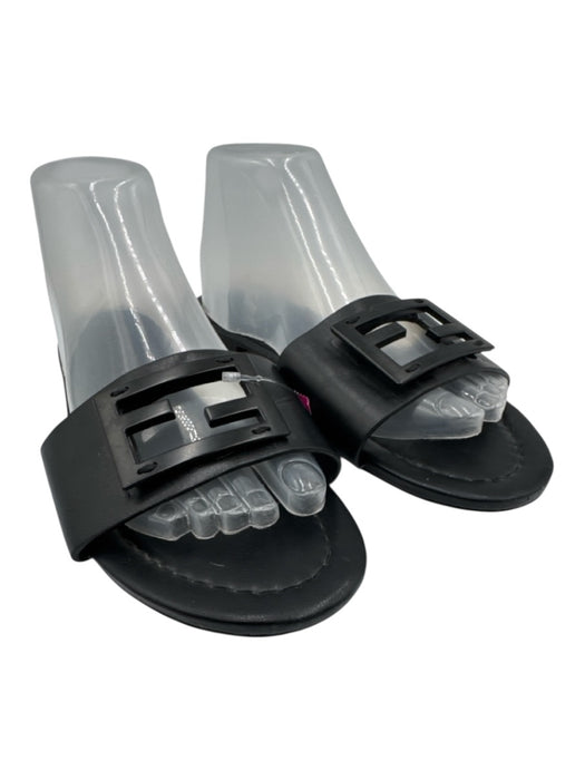 Fendi Shoe Size 40 Black Leather Slide Metal Logo Open Toe Sandals Black / 40