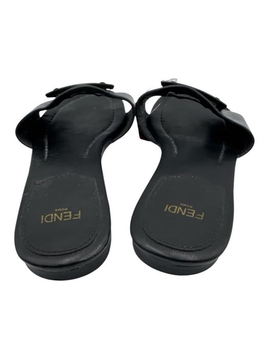 Fendi Shoe Size 40 Black Leather Slide Metal Logo Open Toe Sandals Black / 40