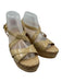 Prada Shoe Size 39 Beige & Brown Patent Leather Cork Wedge Ankle Buckle Sandals Beige & Brown / 39