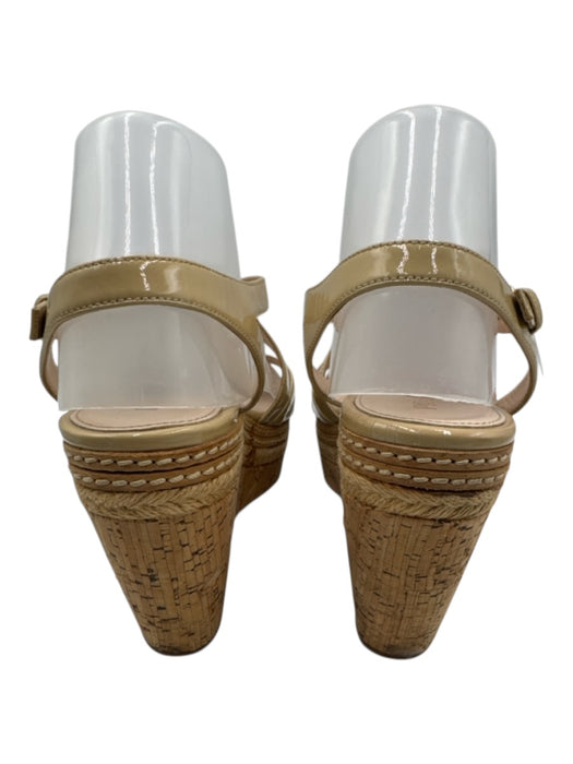 Prada Shoe Size 39 Beige & Brown Patent Leather Cork Wedge Ankle Buckle Sandals Beige & Brown / 39