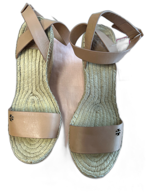 Tory Burch Shoe Size 9 Tan Leather Wedge Open Toe & Heel Velcro Ankle Shoes Tan / 9