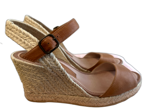 Delman Shoe Size 9 Brown Leather Espadrille Open Toe & Heel Buckle Strap Shoes Brown / 9
