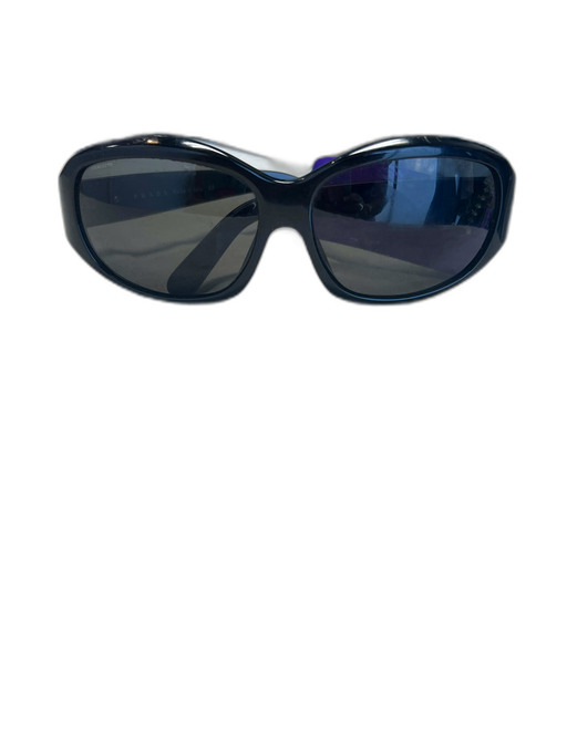 Prada Black Acetate Squarish Frames Silver Inlay Sides Sunglasses Black