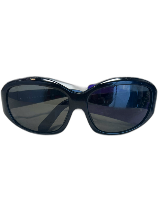 Prada Black Acetate Squarish Frames Silver Inlay Sides Sunglasses Black