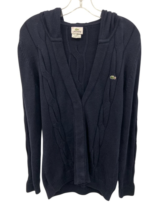 Lacoste Size 42 Navy Blue Cotton Cable Knit V Neck Hooded Button Front Sweater Navy Blue / 42
