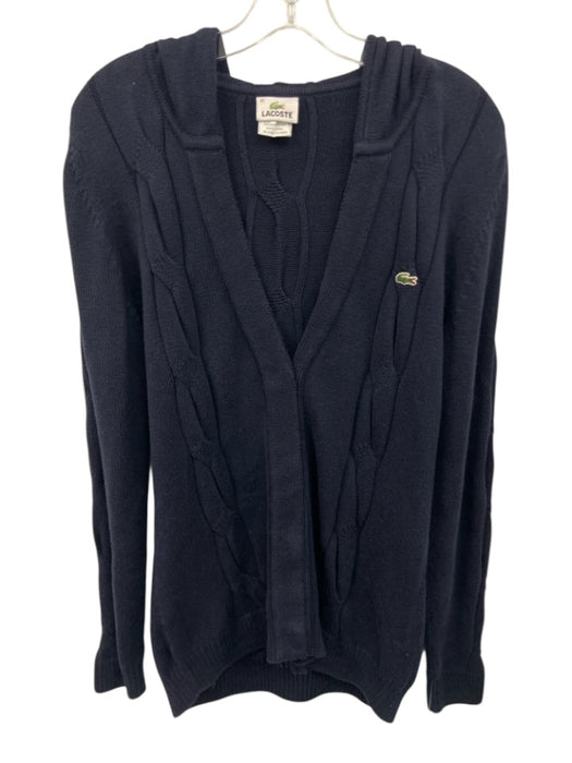 Lacoste Size 42 Navy Blue Cotton Cable Knit V Neck Hooded Button Front Sweater Navy Blue / 42