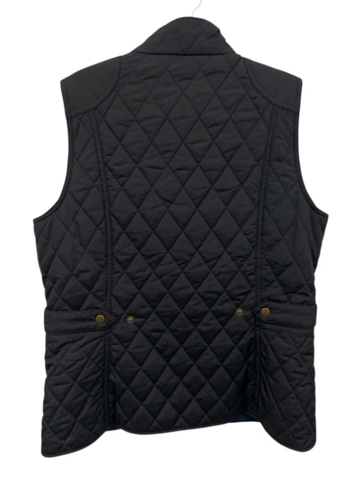 Barbour Size 10 Black Polyester Sleeveless Quilted Snap Button Front Vest Black / 10