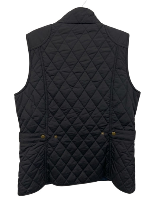 Barbour Size 10 Black Polyester Sleeveless Quilted Snap Button Front Vest Black / 10