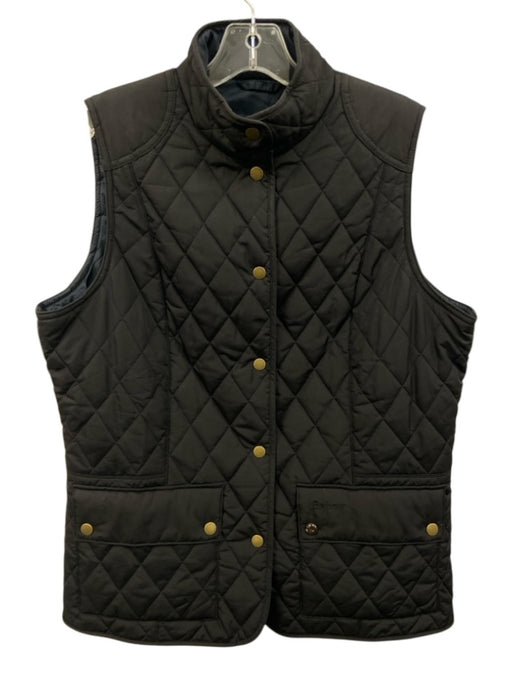 Barbour Size 10 Black Polyester Sleeveless Quilted Snap Button Front Vest Black / 10