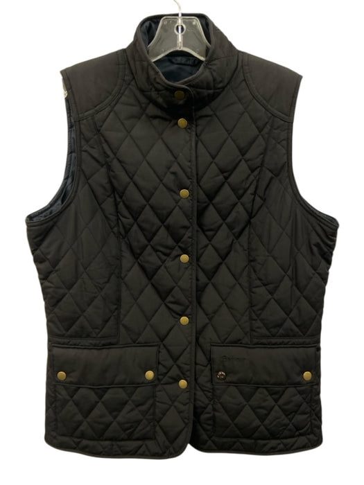 Barbour Size 10 Black Polyester Sleeveless Quilted Snap Button Front Vest Black / 10