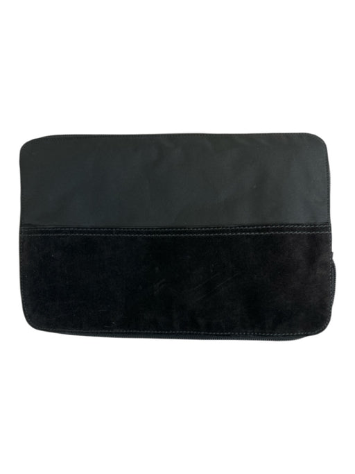 Prada Sport Black Leather & Nylon Suede Detail Zip Close Double Layered Bag Black