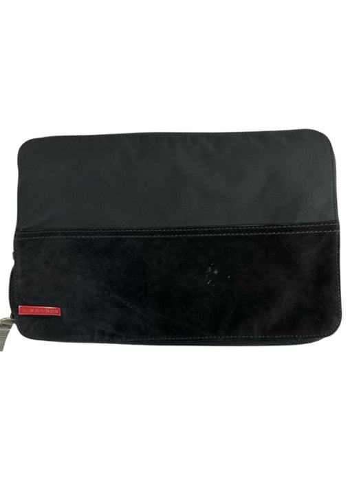 Prada Sport Black Leather & Nylon Suede Detail Zip Close Double Layered Bag Black
