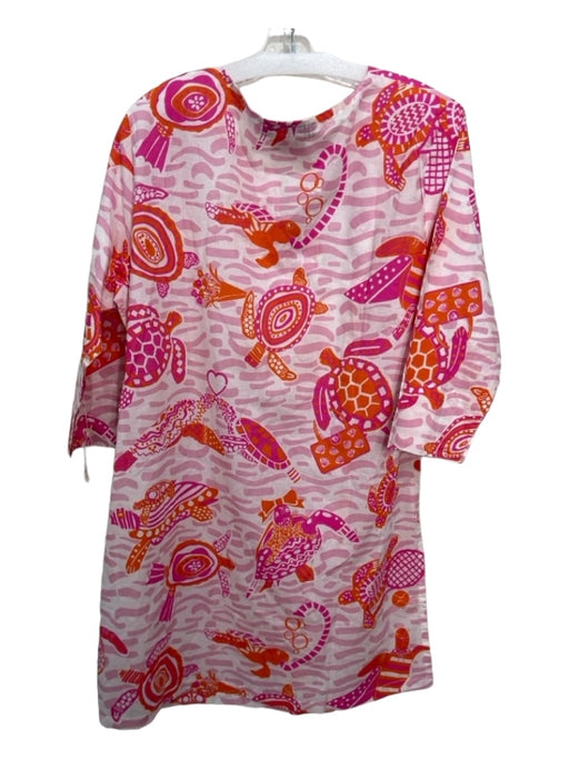 Gretchen Scott Size XL Pink & Orange Cotton Turtle Print Round Split Neck Dress Pink & Orange / XL