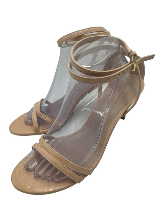 Stuart Weitzman Shoe Size 8.5 Beige Leather open toe Ankle Strap Midi Pumps Beige / 8.5