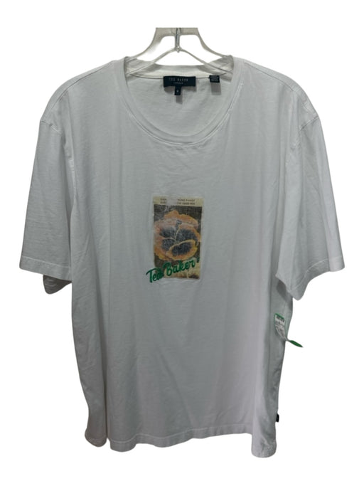 Ted Baker Size 6 White & Green Cotton logo Crew Neck T Shirt Men's Short Sleeve White & Green / 6