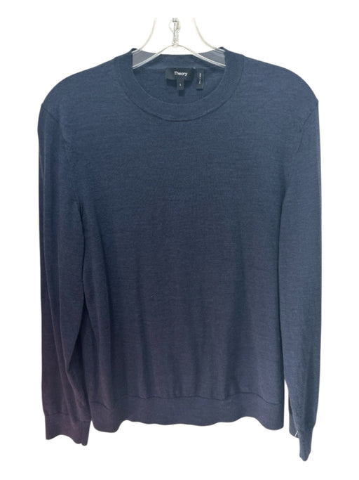 Theory Size L Blue Wool Blend Solid Crew Men's Sweater Blue / L