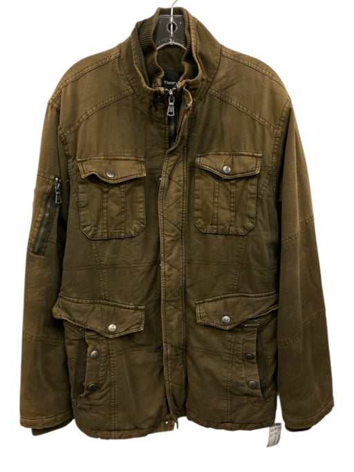 Theory Size Est L Green Cotton Solid Military Men's Jacket Green / Est L
