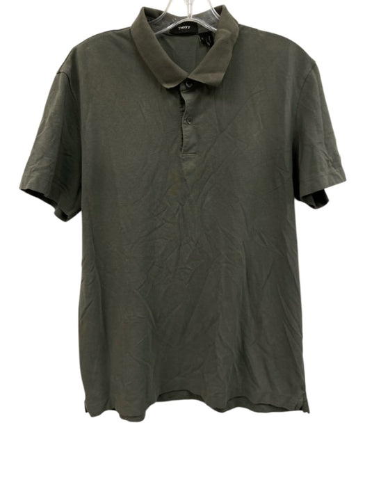 Theory Size L Green Cotton Blend Solid Polo Men's Short Sleeve Green / L