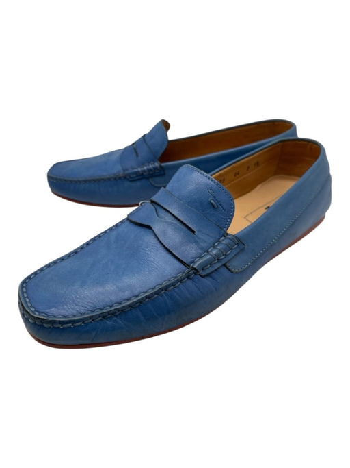 Santoni Shoe Size 11 Blue Leather Solid Dress Men's Shoes 11