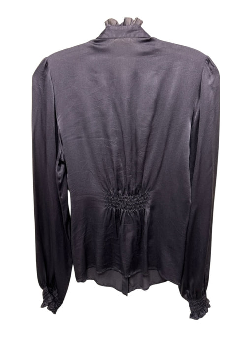 Etro Size 44 Navy Blue Silk Long Sleeve Velvet Detail Ruffles Blouse Top Navy Blue / 44