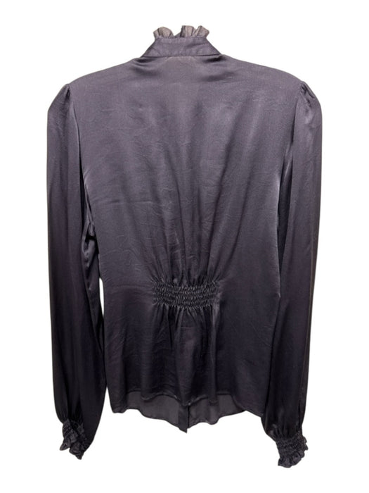 Etro Size 44 Navy Blue Silk Long Sleeve Velvet Detail Ruffles Blouse Top Navy Blue / 44