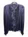 Etro Size 44 Navy Blue Silk Long Sleeve Velvet Detail Ruffles Blouse Top Navy Blue / 44