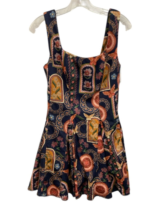 Agua Bendita Size M Red, Navy & Multi Print Cotton Sleeveless Fit & Flare Dress Red, Navy & Multi Print / M