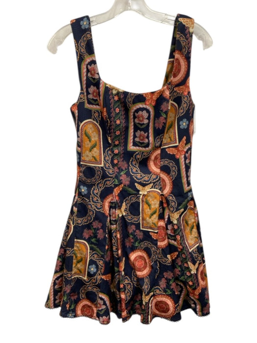Agua Bendita Size M Red, Navy & Multi Print Cotton Sleeveless Fit & Flare Dress Red, Navy & Multi Print / M