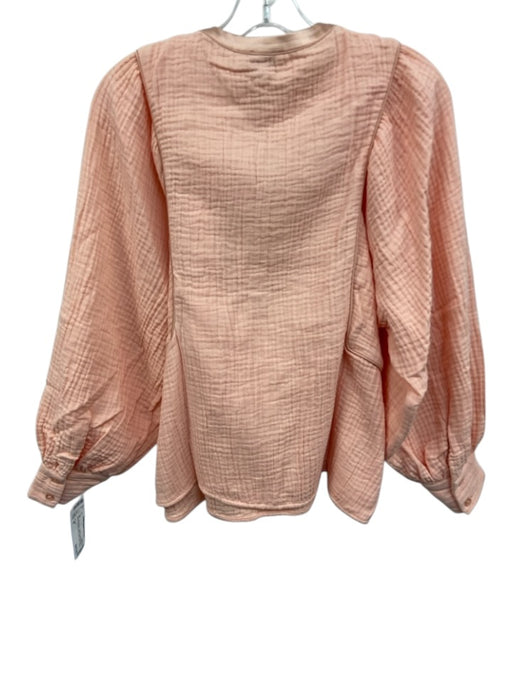 S'edge Size XS Rose Pink Cotton Long Balloon Sleeve Button Detail Satin Trim Top Rose Pink / XS