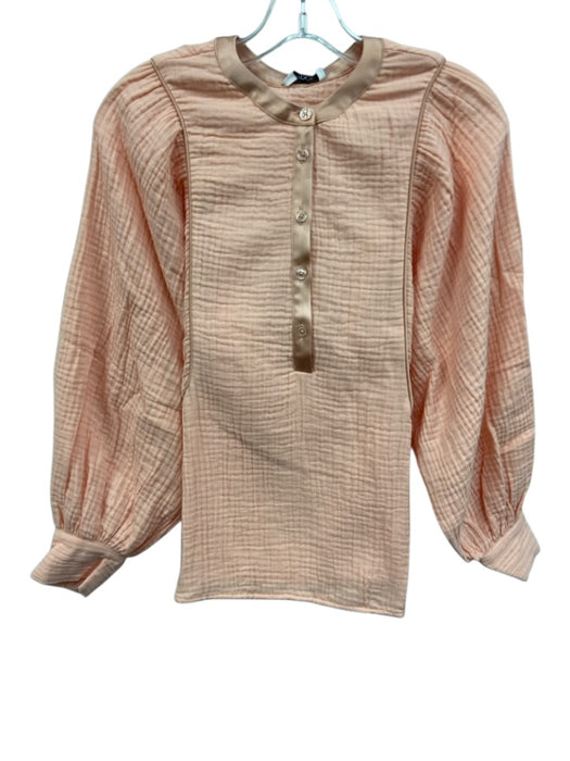 S'edge Size XS Rose Pink Cotton Long Balloon Sleeve Button Detail Satin Trim Top Rose Pink / XS