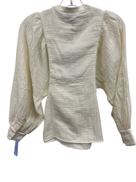 S'edge Size XS Creme Cotton Long Balloon Sleeve Button Detail Satin Trim Top Creme / XS