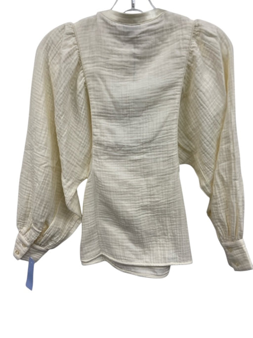 S'edge Size S Creme Cotton Long Balloon Sleeve Button Detail Satin Trim Top Creme / S