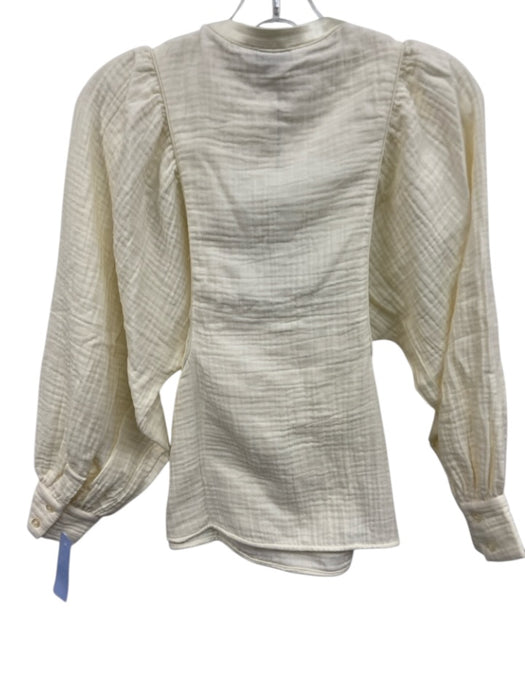 S'edge Size S Creme Cotton Long Balloon Sleeve Button Detail Satin Trim Top Creme / S