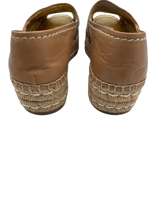 Prada Shoe Size 7 Tan Leather Stitch Detail Platform Open Toe Espadrille Sandals Tan / 7