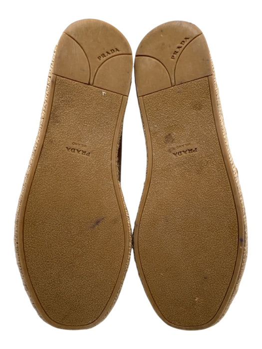 Prada Shoe Size 7 Tan Leather Stitch Detail Platform Open Toe Espadrille Sandals Tan / 7