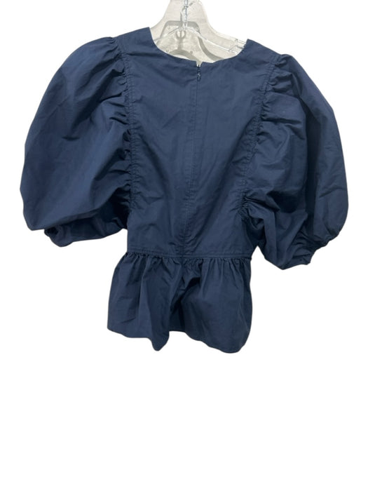 Hunter Bell Size S Navy Cotton V Neck Peplum Puff Short Sleeve Back Zip Top Navy / S