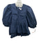 Hunter Bell Size S Navy Cotton V Neck Peplum Puff Short Sleeve Back Zip Top Navy / S