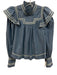 Ulla Johnson Size 2 Blue Cotton Chambray Contrast Piping Long Balloon Sleeve Top Blue / 2