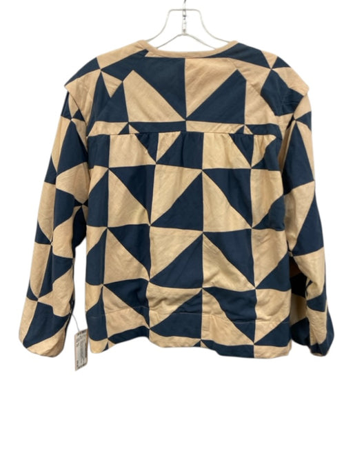 Mirth Size XS Peach Pink & Navy Blue Cotton Geometric Button Shoulders Top Peach Pink & Navy Blue / XS