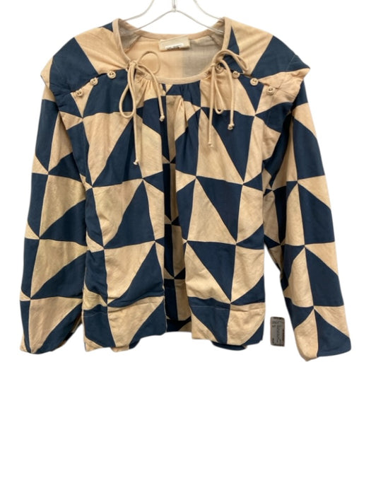 Mirth Size XS Peach Pink & Navy Blue Cotton Geometric Button Shoulders Top Peach Pink & Navy Blue / XS
