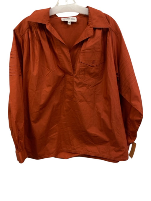 Hunter Bell Size XS Burnt Orange Cotton Long Balloon Sleeve Collared V Neck Top Burnt Orange / XS