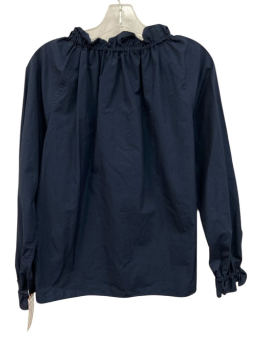 Ann Mashburn Size XS Navy Blue Cotton Long Balloon Sleeve Gathered Top Navy Blue / XS