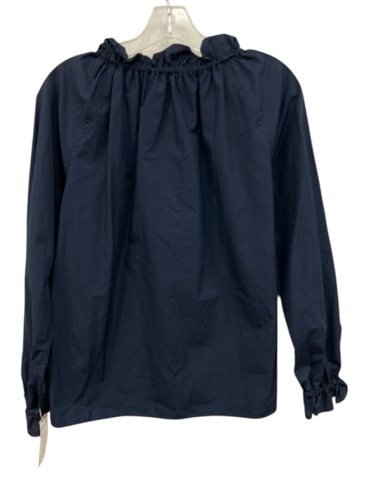Ann Mashburn Size XS Navy Blue Cotton Long Balloon Sleeve Gathered Top Navy Blue / XS