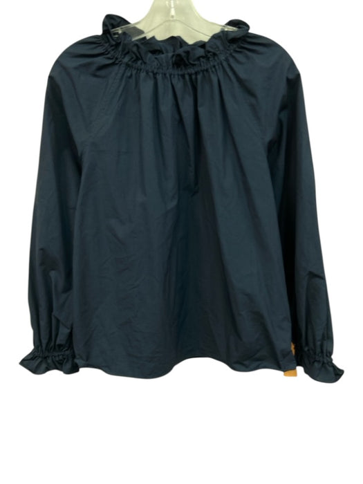 Ann Mashburn Size XS Navy Blue Cotton Long Balloon Sleeve Gathered Top Navy Blue / XS