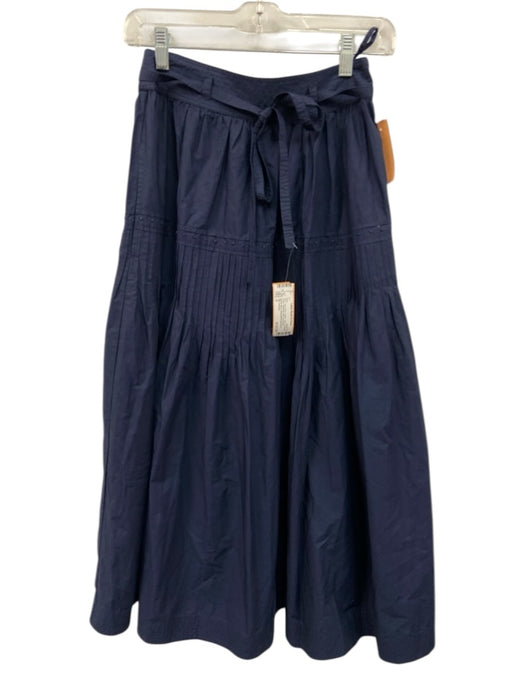 Ulla Johnson Size 0 Navy Blue Cotton Tiered Pintuck Pleats Gathered Midi Skirt Navy Blue / 0