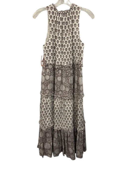 Cleobella Size XS White & Taupe Cotton Floral Blocked Print Sleeveless Dress White & Taupe / XS